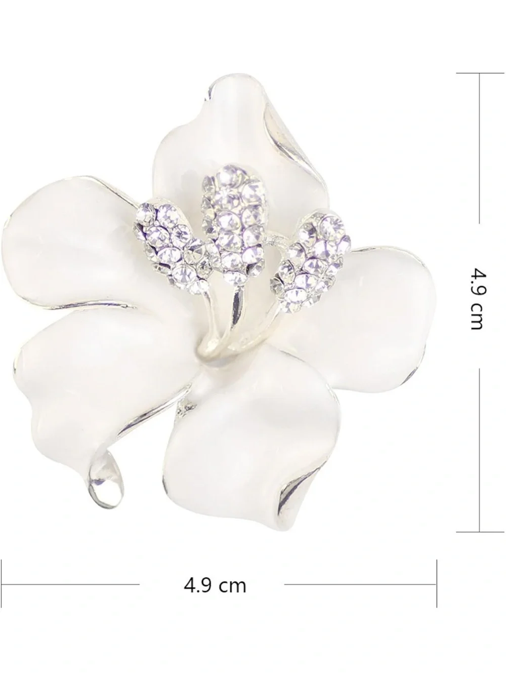 Anthropologie White Enamel Flower Brooch with Crystal Centers